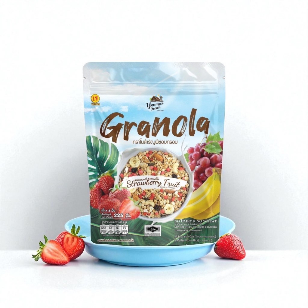 แพ็คเกจใหม่ ส่งไวมีคูปอง กราโนล่า ยังเกอร์ ฟาร์ม 6รสชาติ ขนาด 225 กรัม เจทานได้ ฮาลาลทานได้ - รูปที่ 4