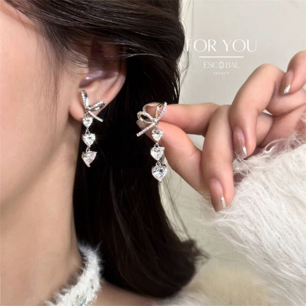 ESCOBAL✨ต่างหูเงิน For You ต่างหูโบว์ หัวใจ ต่างหูแฟชั่น ต่างหูผู้หญิง ตุ้มหูเพชร เก๋ไก๋และทันสมัย