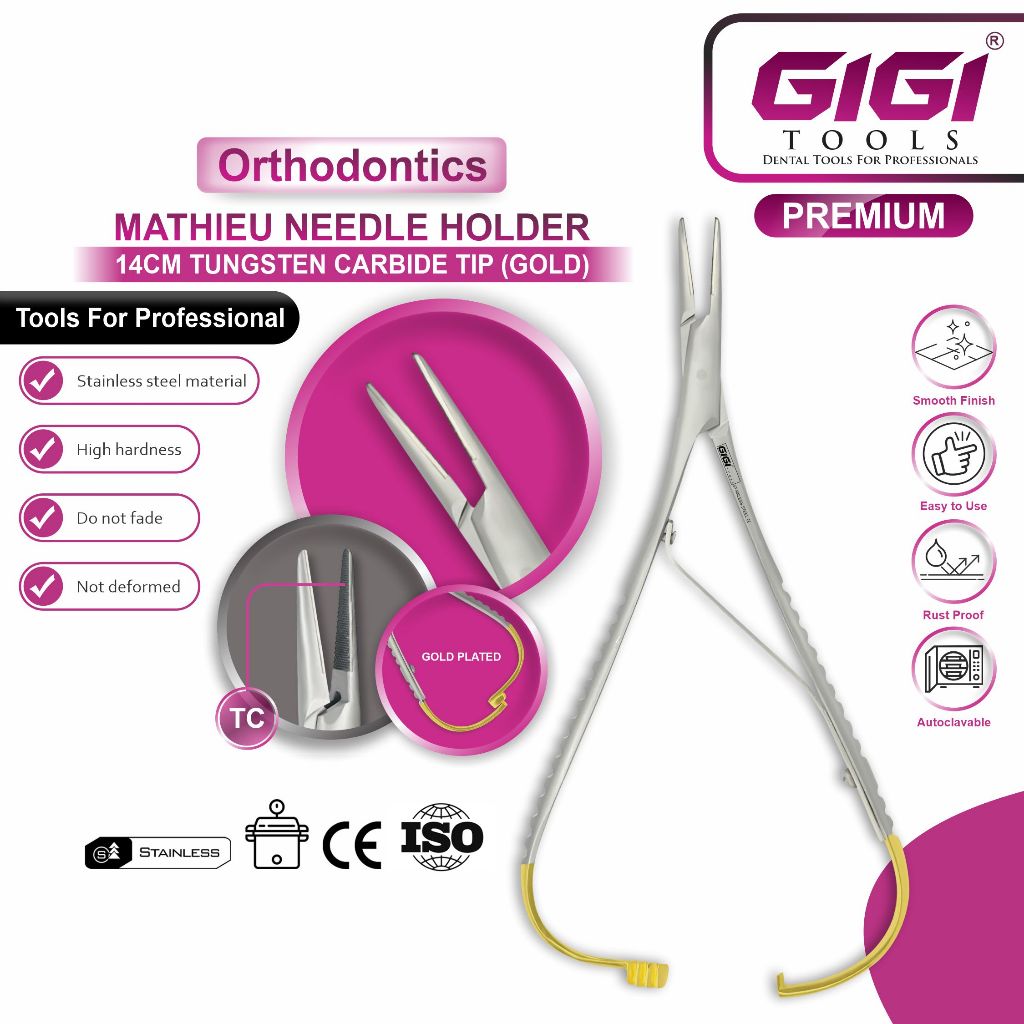 GIGI TOOLS MATHIEU NEEDLE HOLDER 14CM Tungsten Carbide Tips Gold Plated Supreme Quality Ready Stock
