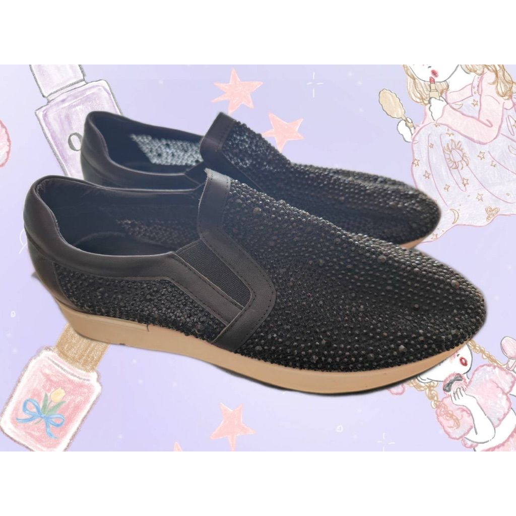 รองเท้า Flat shoes สีดำกริตเตอร์ แบรนด์ Pazzion