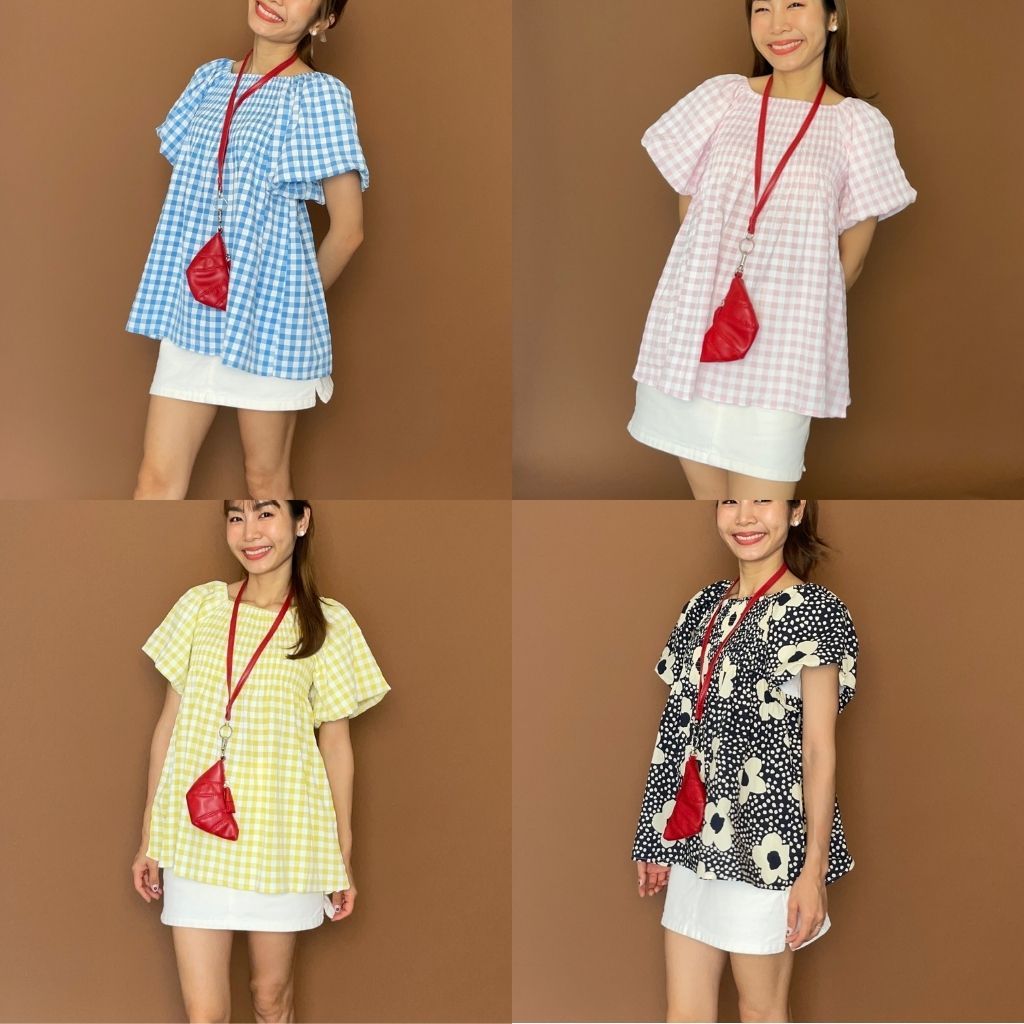 CHAWY Gingham puff shirt ✨🥐 C4757 เสื้อแขนพอง เสื้อแขนตุ๊กตา