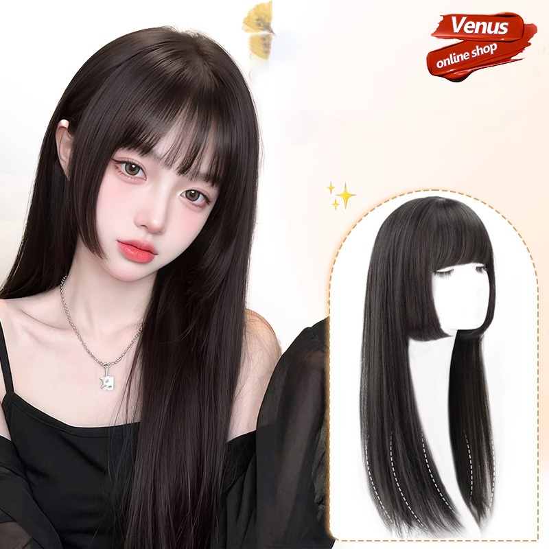 🔥จัดส่งตลอด 24 ชั่วโมง🔥 สีดำ วิกผมลูกไม้ด้านหน้า วิกผมหญิง 65CM-70CM วิกผมเหมือนผมจริง ทรงตรงธรรมชาติสุดๆ ทรงตรงธรรมชาติ