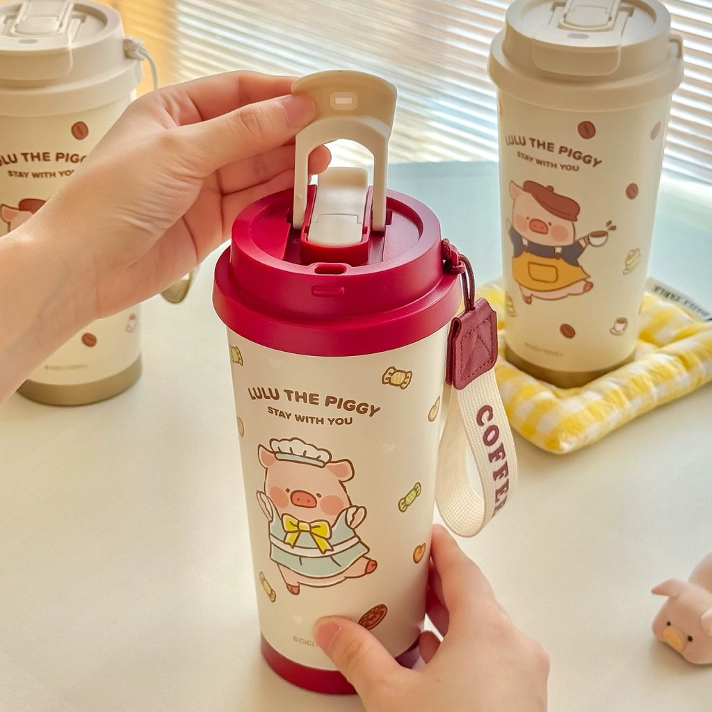 พร้อมส่ง🍑 LuLu The Piggy แก้วน้ำ มีฝาปิด น่ารัก Tumbler แก้วออฟฟิศ แก้วกาแฟ Coffee แก้วเก็บอุณหภูมิ ของขวัญ 70145 - รูปที่ 3