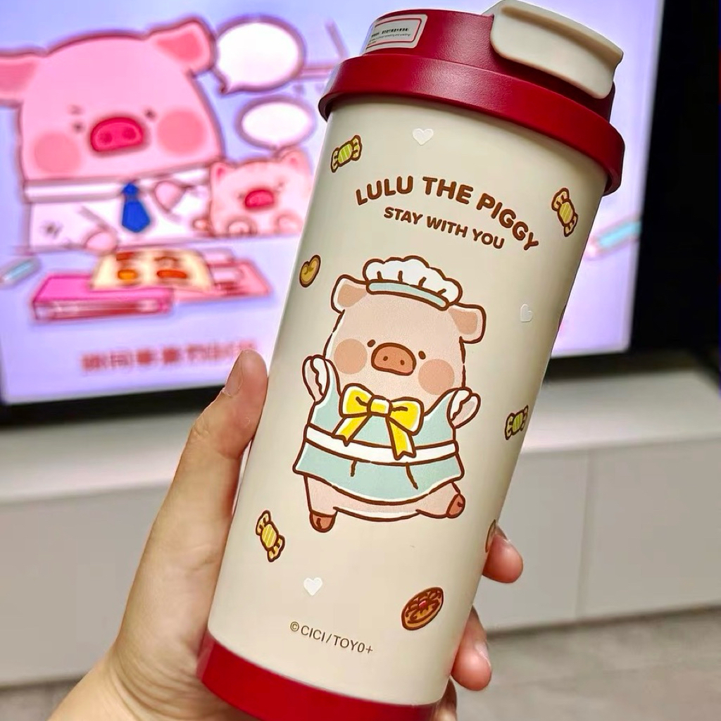 พร้อมส่ง🍑 LuLu The Piggy แก้วน้ำ มีฝาปิด น่ารัก Tumbler แก้วออฟฟิศ แก้วกาแฟ Coffee แก้วเก็บอุณหภูมิ ของขวัญ 70145 - รูปที่ 6