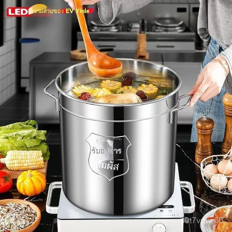 【สินค้าขายดี】ถังสแตนเลส  ถังซุปเชิงพาณิชย์พร้อมฝาปิด  ถังทรงกลม หม้อขนาดใหญ่ หม้อตุ๋น