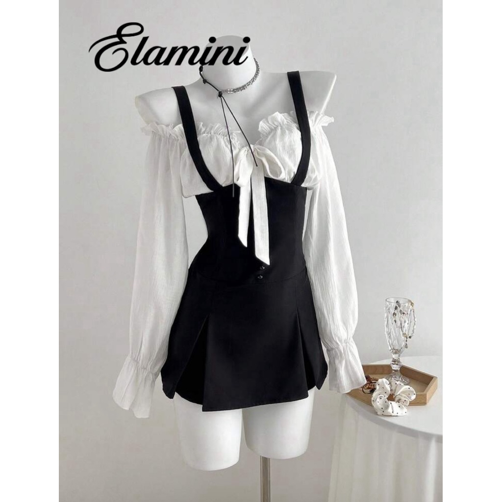 [PRE] Elamini - Long Sleeve Mini Dress เดรสสั้น แขนยาว เปิดไหล่