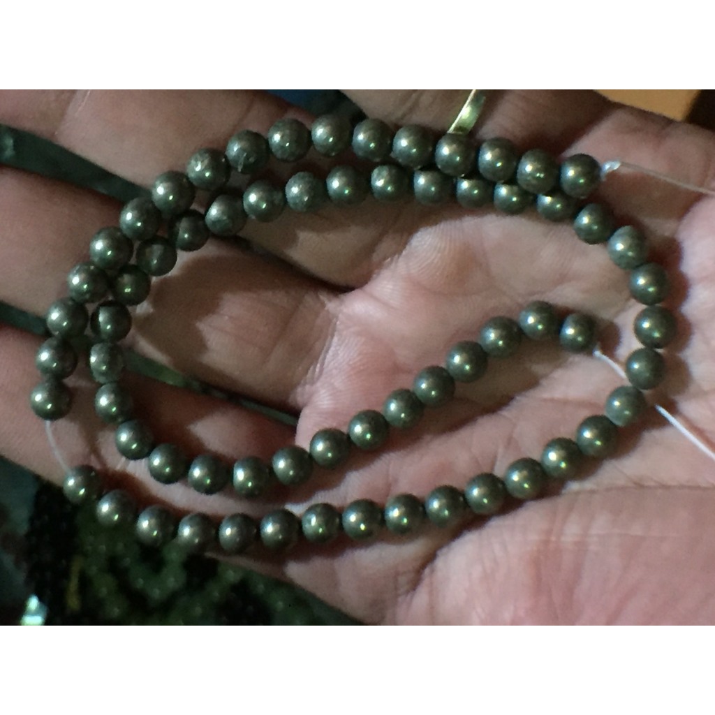 ✨ Natural Pyrite Bead Necklace – 6mm Genuine Stone, 24" Protection & Energy ✨