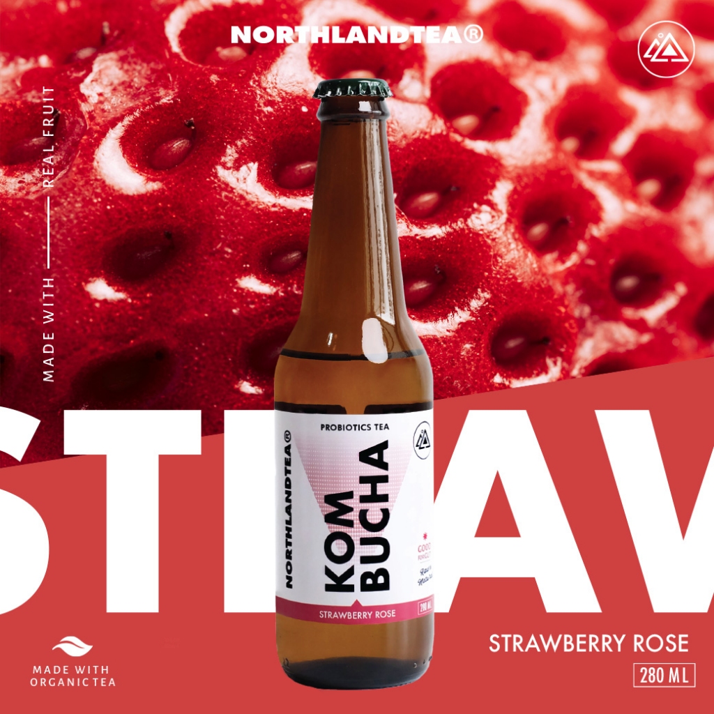Northlandtea - Kombucha Strawberry Rose 280ml - คอมบูชา Probiotic - สร้างจุลินทรีย์ที่ดีในร่างกาย
