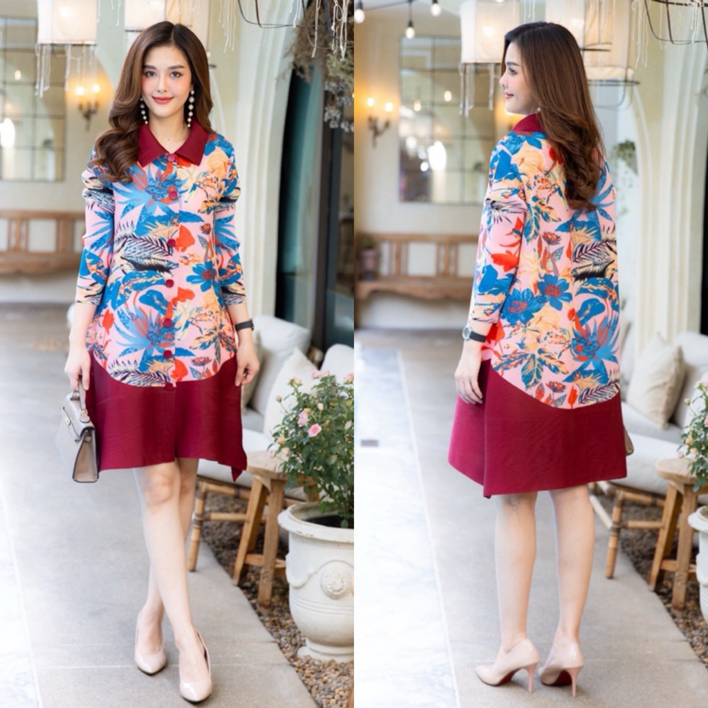 เดรสผ้าอัดพลีท📌ลายผ้าสวยๆๆเกรดพรีเมี่ยมไซค์ใหญ่ใส่สบายค่ะ - รูปที่ 2