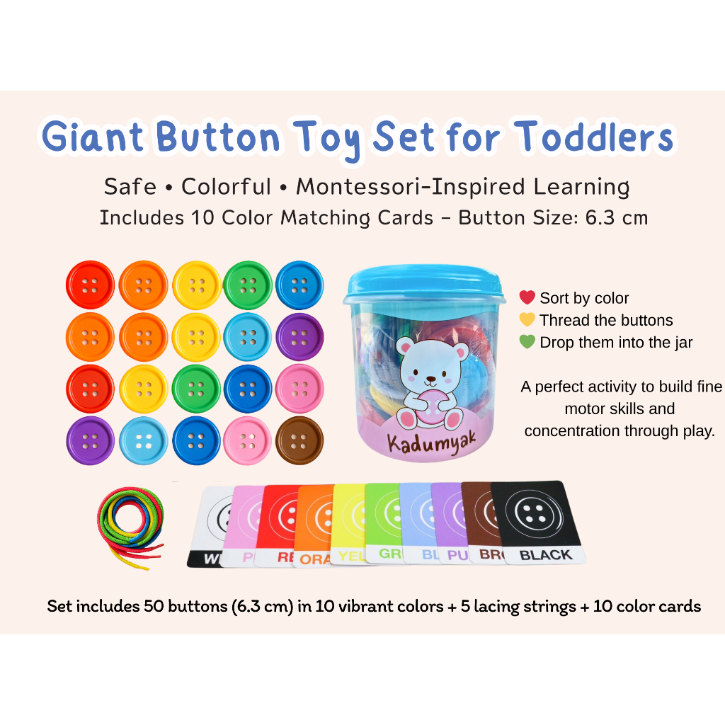 (L) Giant Button Toy Set for Toddlers – Safe, Colorful, Montessori-Inspired Sensory Toy