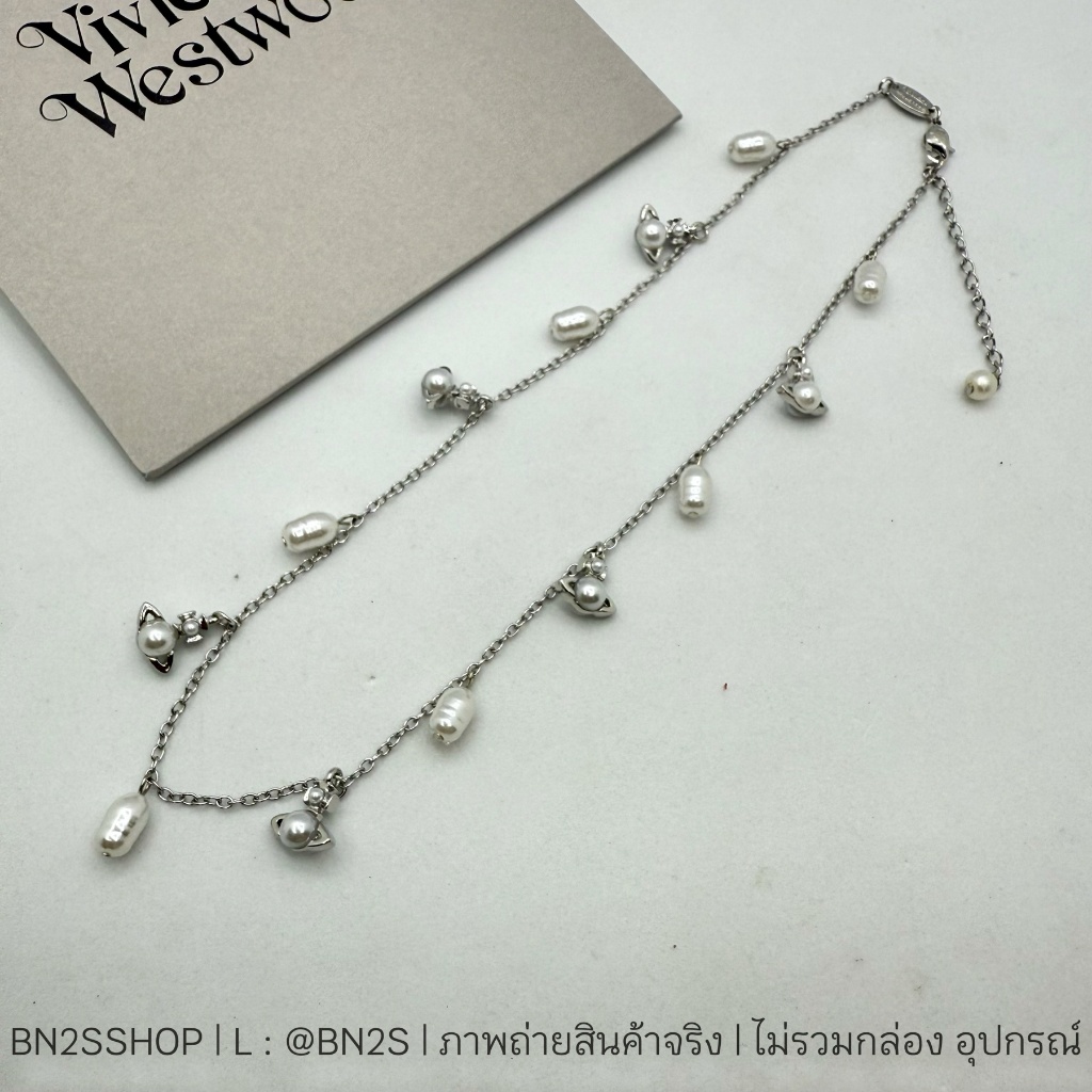 VW สร้อยคอสายโซ่ ห้อยจี้ไข่มุก ประดับดาวเสาร์ อะไหล่เงิน งานปั๊มแบรนด์ พร้อมส่งในไทย