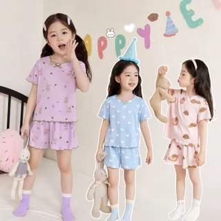 Beryl kids🌸ชุดนอนเด็ก🎀ชุดเด็กผู้หญิง แขนสั้น+กางเกงขาสั้น ฤดูร้อน ลำลอง นุ่ม สบาย ผ้าใส่เย็นสบาย แฟชั่นสไตล์เกาหลีสุดน่า