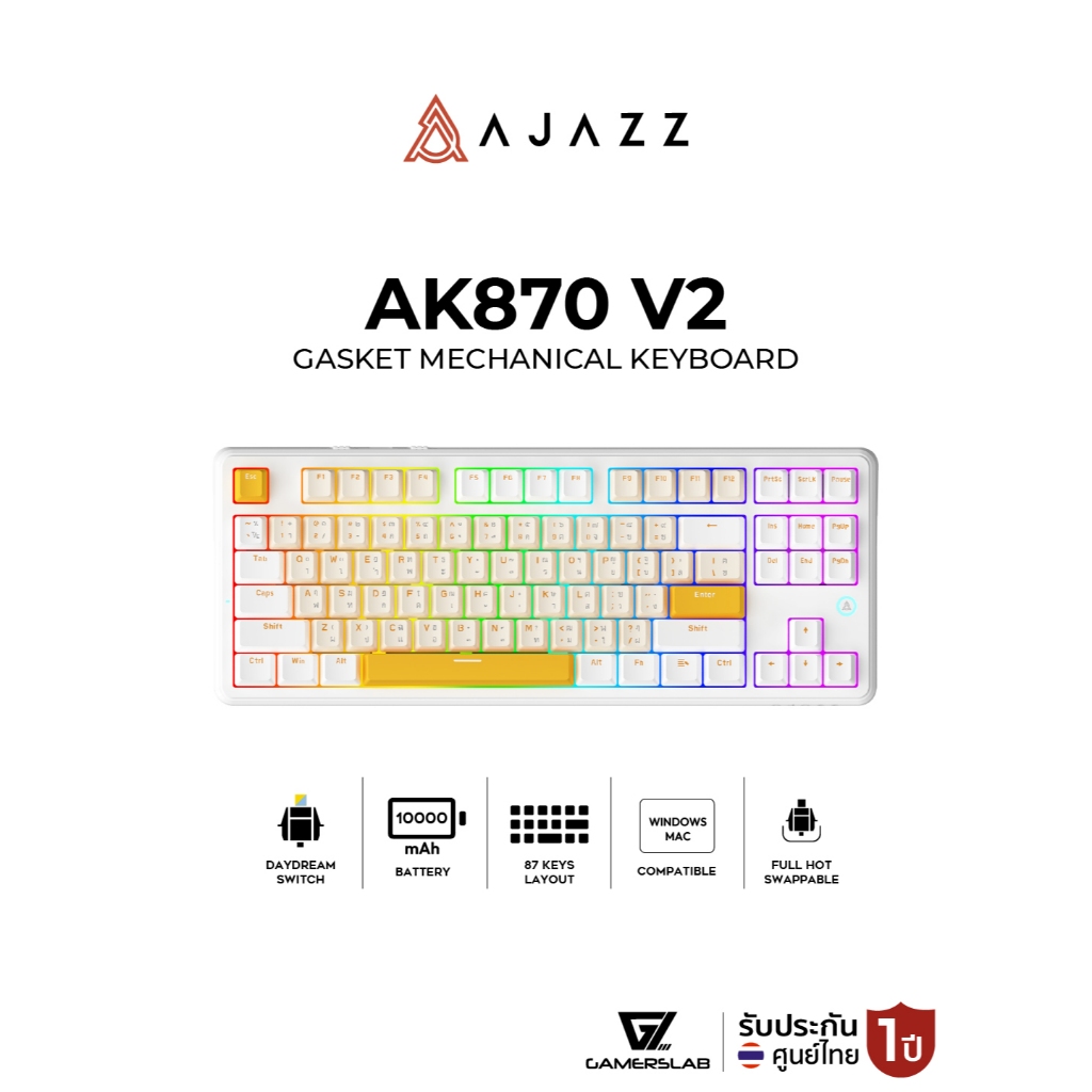 คีย์บอร์ดเกมมิ่ง Ajazz AK870 V2 10,000mAh Tri-Mod Gasket Mechanical Keyboard รับประกัน 1 ปี