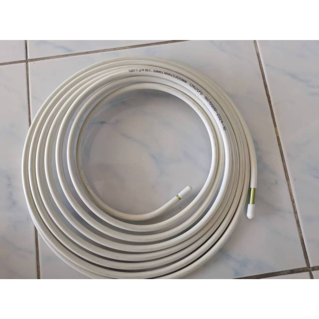 ท่อแก๊สแรงดันสูง ท่อแป๊ปเหล็กกล้าคาร์บอน (carbon steel) CNG NGV 6 มม ยาว 6 เมตร หุ้ม PVC หนา 1 มม