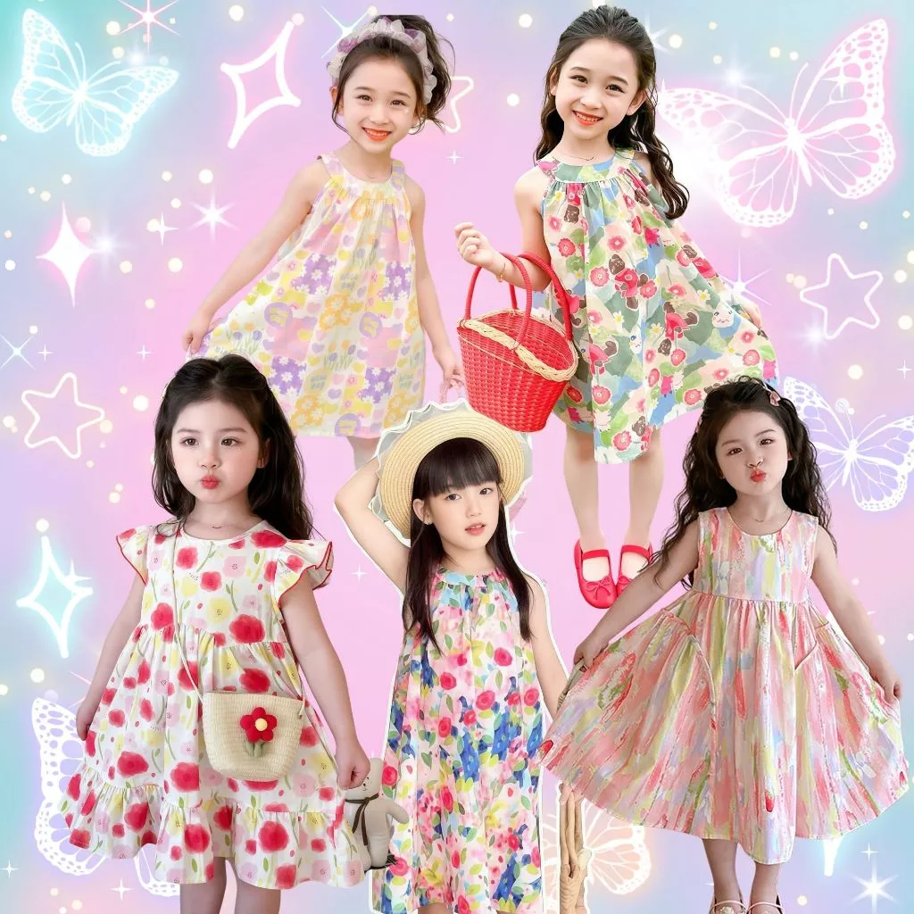 พร้อมส่ง ชุดเดรสเด็กผู้หญิงลายดอกไม้น่ารัก สไตล์หวานๆ ชุดเจ้าาหญิง ชุดเเฟชั่นเด็กลายดอกไม้หลากสี ผ้าใส่สะบาย