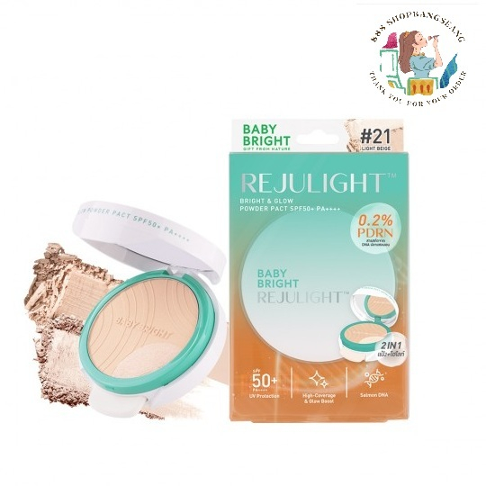 แป้งผสมรองพื้น BABY BRIGHT Rejulight Bright & Glow Powder Pact SPF50+ PA++++ 9.5g,1.5g