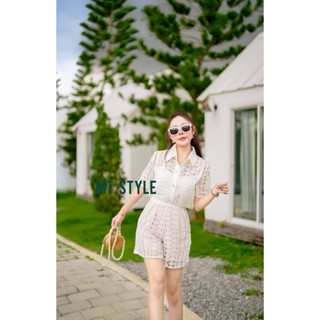 เชต3ชิ้นเสื้อกางเกงขาสั้นผ้าลูกไม้