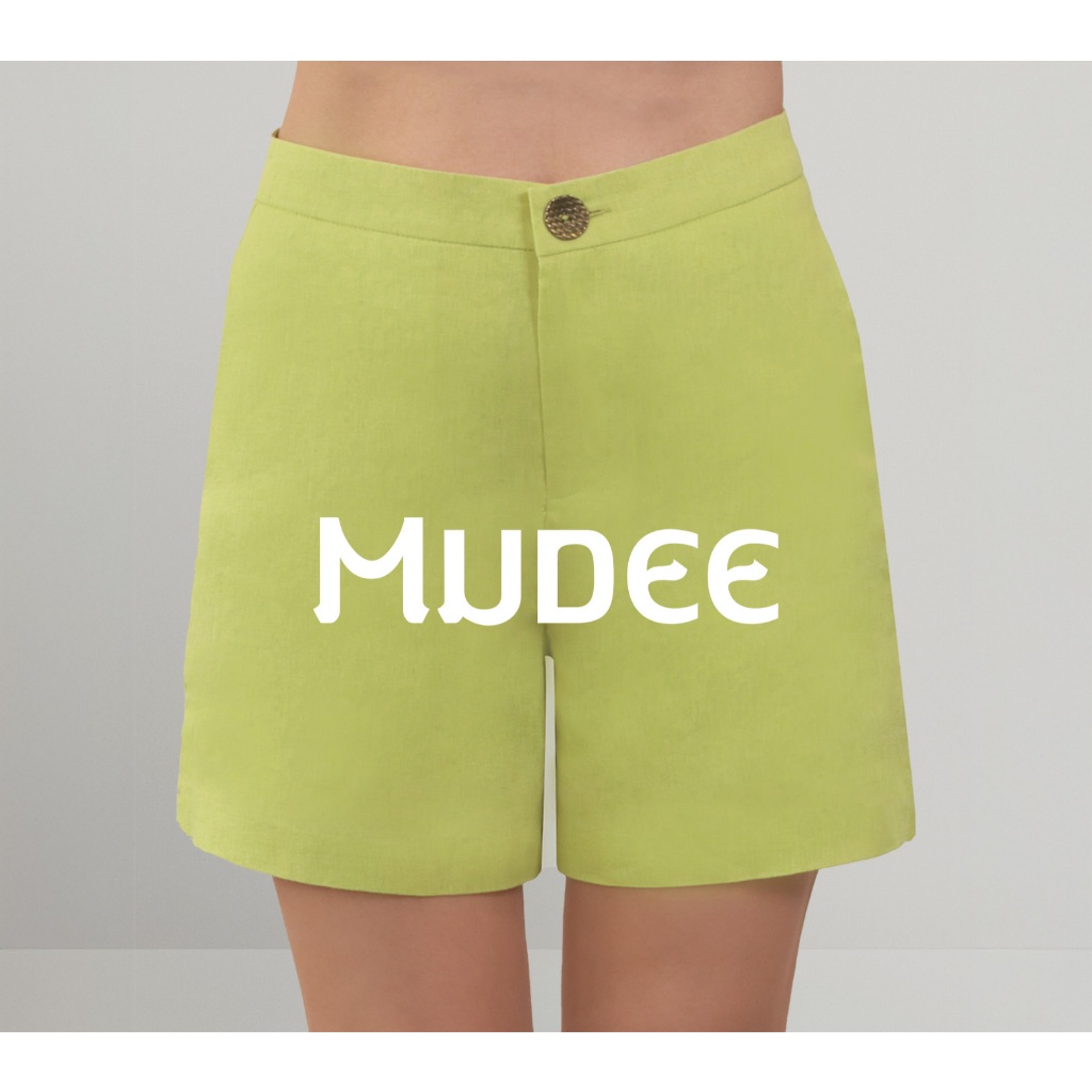 MUDEE กางเกงขาสั้นลินิน สีเขียวใบตอง Luxe Linen Shorts -Green