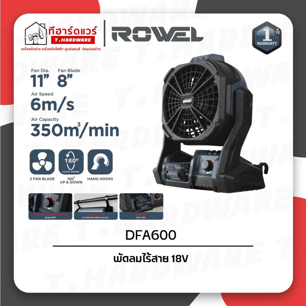 Rowel พัดลมไร้สาย 20V รุ่น DFA600