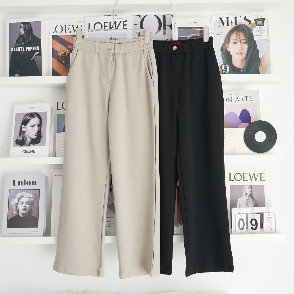 Lawyer Store | 5321490] กางเกงขายาว แต่งจีบหน้า สม็อคหลัง กางเกงขายาว กางเกงสแลค ทรงกระบอกเล็ก ใส่ทำงาน ใส่เที่ยว