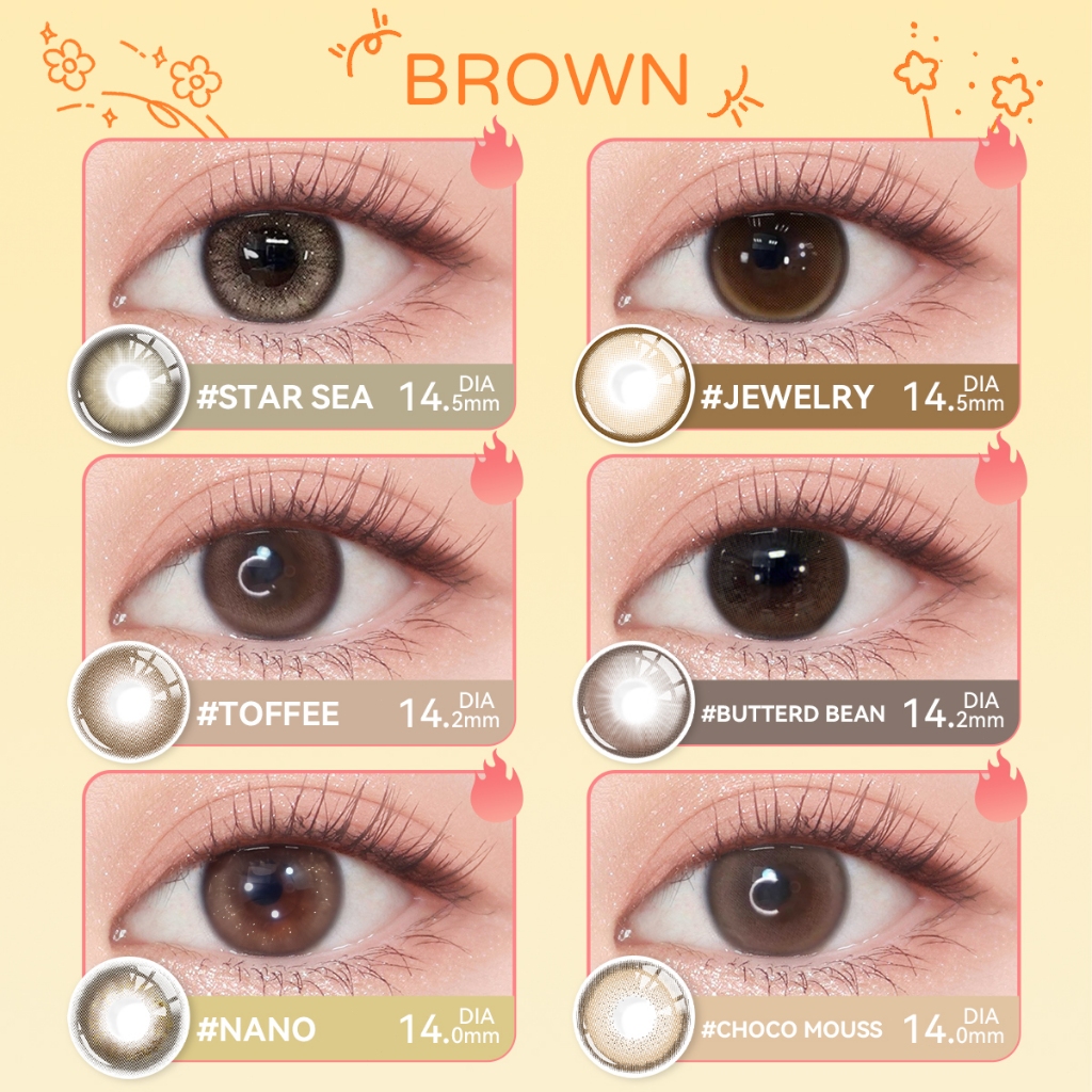 Brown Lens📢【แถม ลิปสติก+อายแชโดว์+2*ตลับ,ซื้อครบ฿100❗】Midroo✨[COD]-14.0~14.5mm เ