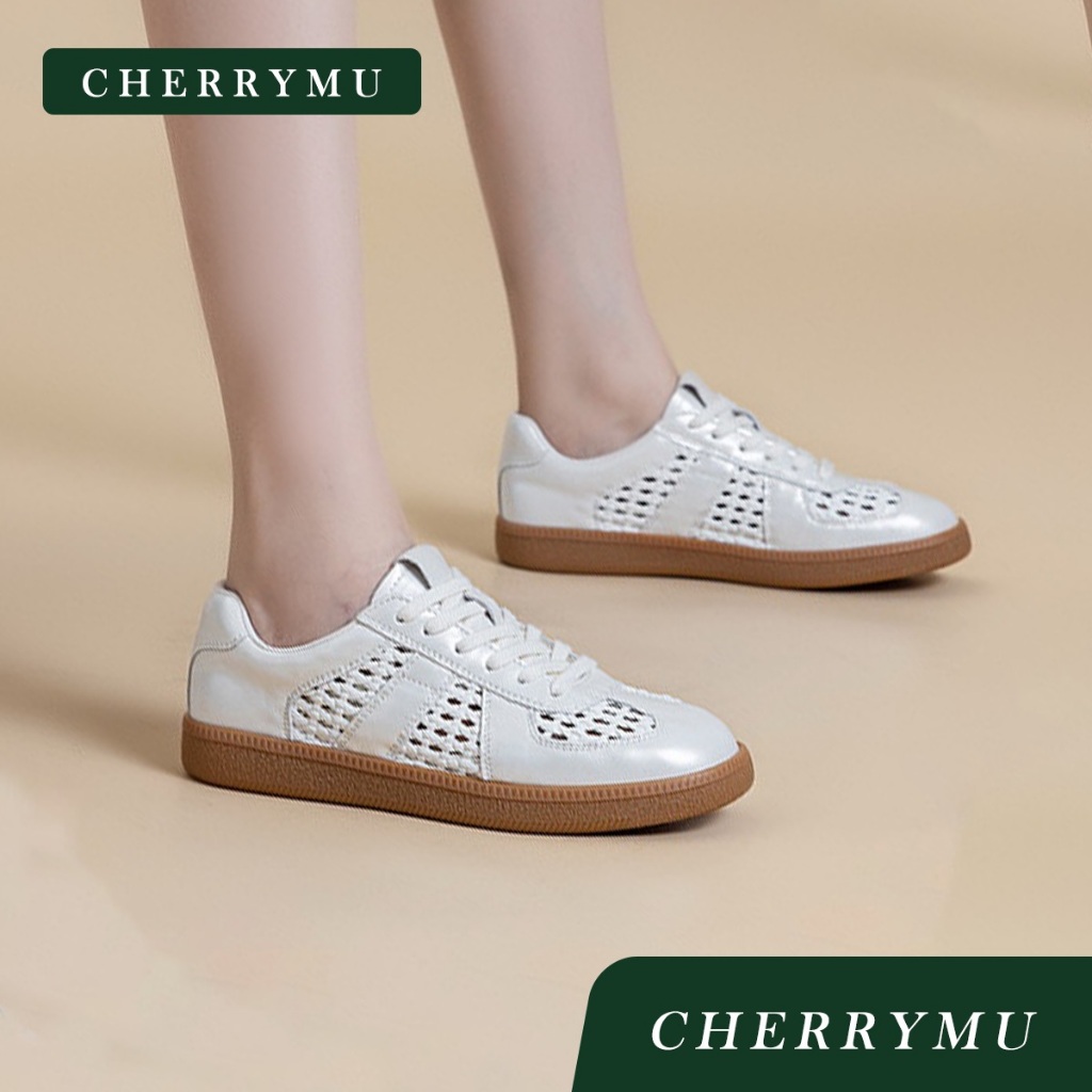 CHERRYMU รุ่น CM172 รองเท้าหนังแท้ ผ้าใบหนังแท้ ระบายอากาศได้ดี