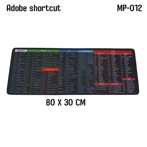 MP012 Mouse Pad Adobe Shortcut แผ่นรองเมาส์ Shortcut Keys สกรีนคีย์ลัด office word excel PhotoShop C