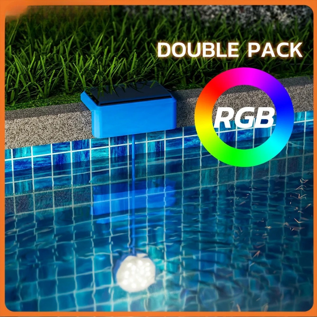 2pcs Universal Solar Pool Light RGB Underwater Light Outdoor Garden Waterproof Pool Lights โคมไฟสระว
