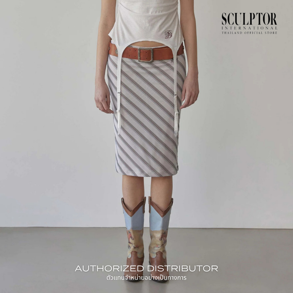 SCULPTOR® กระโปรง Mesh Stripe Midi Skirt