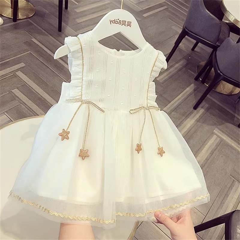 ChicKids ชุดเจ้าหญิงเบบี๋ 2025 ชุดเดรสตาข่าย ลูกไม้ระบาย สายเดี่ยว (A09)