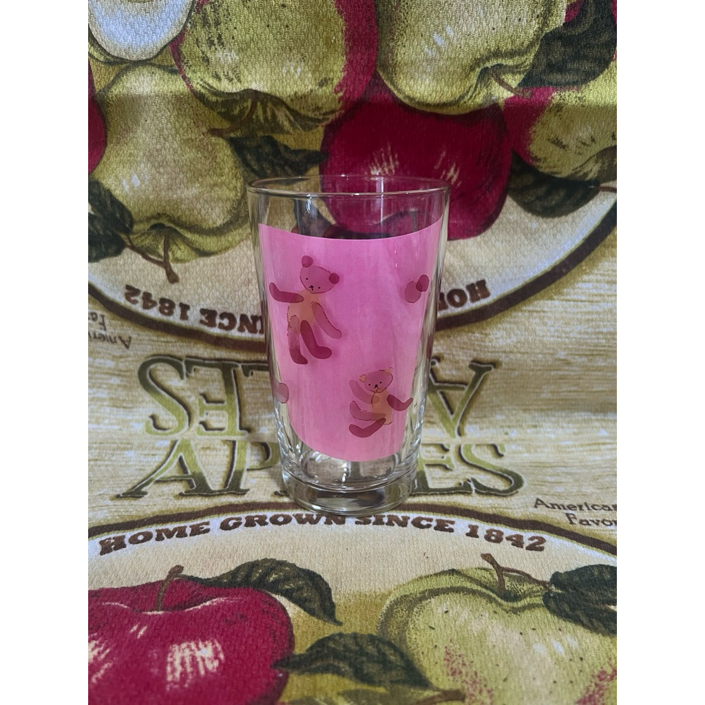 #G168_2  แก้วใสลายหมีน่ารักสีชมพู