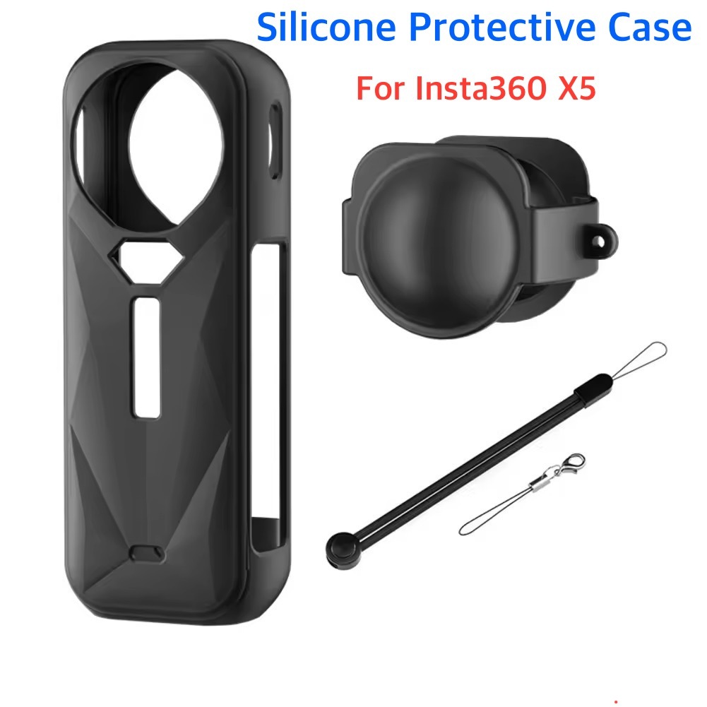 For Insta360 X5 Silicone Protective Case + Lens Cover + Hanging Rope ซิลิโคนป้องกันฝุ่นและรอยขีดข่วน