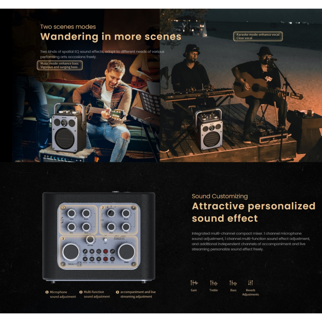 MLOVE Rangers D5 Party Speaker PA system 2 channels BT 5.0 ไมค์ลอยชาร์จได้ 1ตัว รับประกันศูนย2ปี