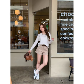 Polar.bkk || รุ่น Jennie shorts กางเกงขาสั้น กางเกงขาสั้นโรเชฟ ดีเทลกระเป๋าเหลี่ยม กางเกงขาสั้นสีน้ำตาล