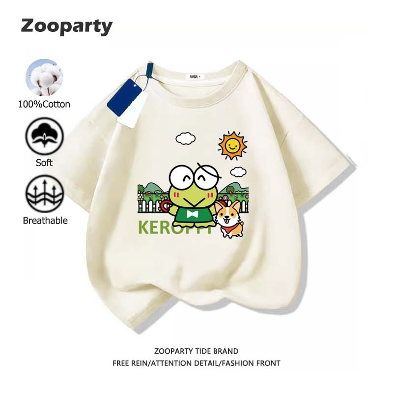 Sanrio Kero Kero Keroppi เสื้อเด็ก ลายพิมพ์การ์ตูนน่ารัก เสื้อยืดแขนสั้น ทั้งเด็กชายและเด็กหญิงสามารถสวมใส่ได้ มี 9 สี