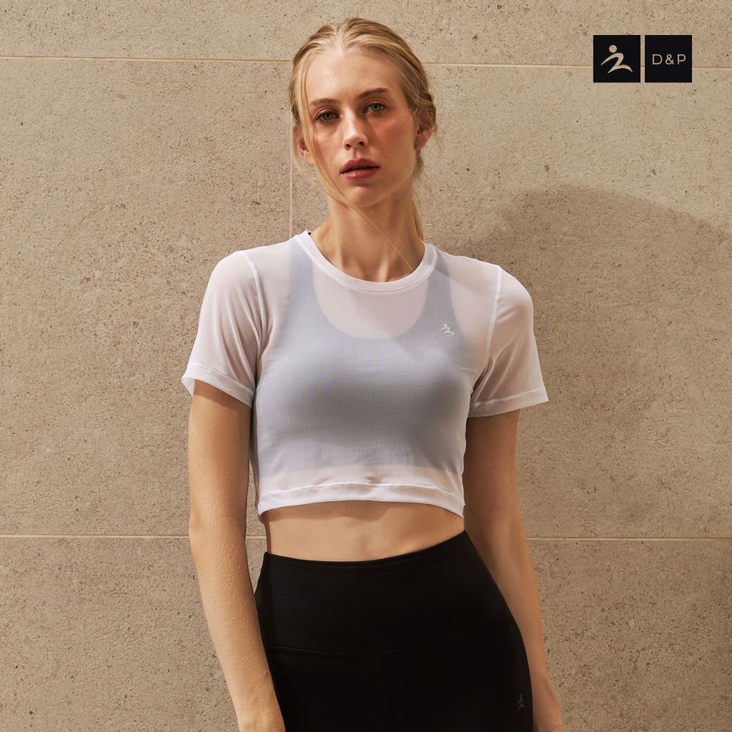 D&P Sport Crop Top | ALLways | D-7702 เสื้อครอปท๊อป ซีทรูแขนสั้น ใส่ทับสปอร์ตบรา