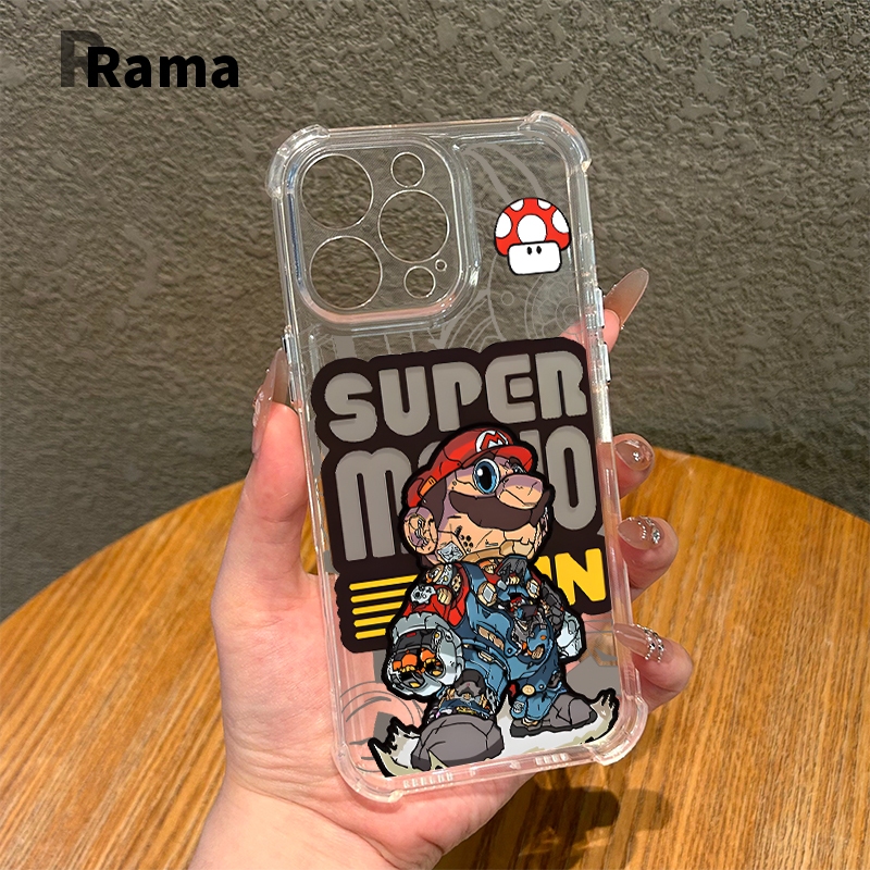 เคสโทรศัพท์โปร่งใสป้องกันการตกและทนทาน for iPhone11 12 13 14 15 16 Pro Max XR XS X 7/8Pมาริโอ