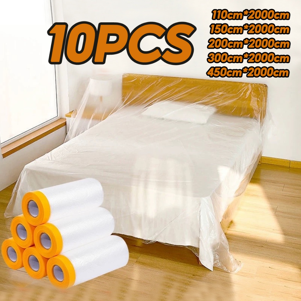 (10pcs) พลาสติก พลาสติกกันฝุ่น พลาสติกป้องกันฝุ่นเฟอร์นิเจอร์กันน้ำผ้าคลุมเตียงป้องกันฝุ่นละออง