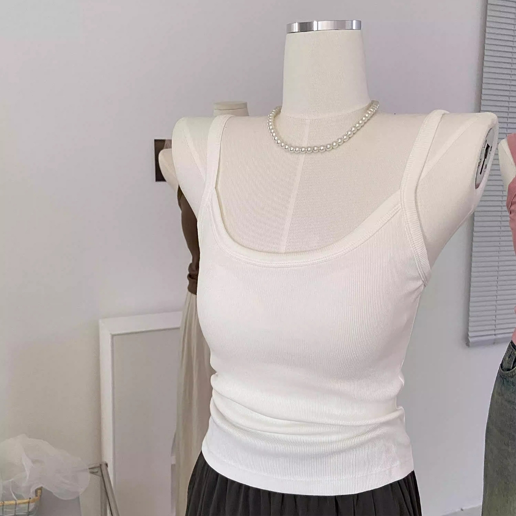 เสื้อสายเดี่ยว ทรงครอป (S-3XL) มีบราในตัว เหมาะกับสาวๆสายเที่ยวสายไปคาเฟ่ สีสันสดใส ผ้าใส่แล้วไม่ร้อน สไตล์เกาหลี