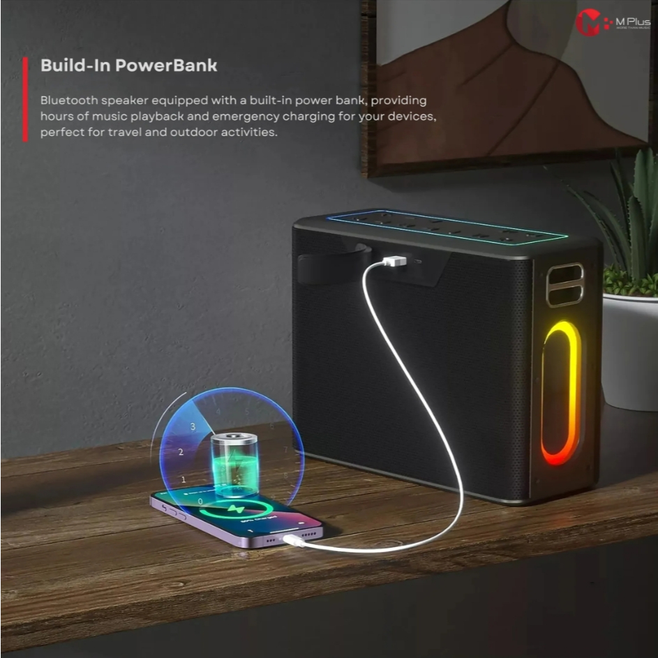 MPLUS M8 PRO ลำโพงบลูทูธ 120W ไฟ RGB ไมค์ลอย 2 ตัว แบต12000mAh กันน้ำ IPX5 ประกัน1ปี