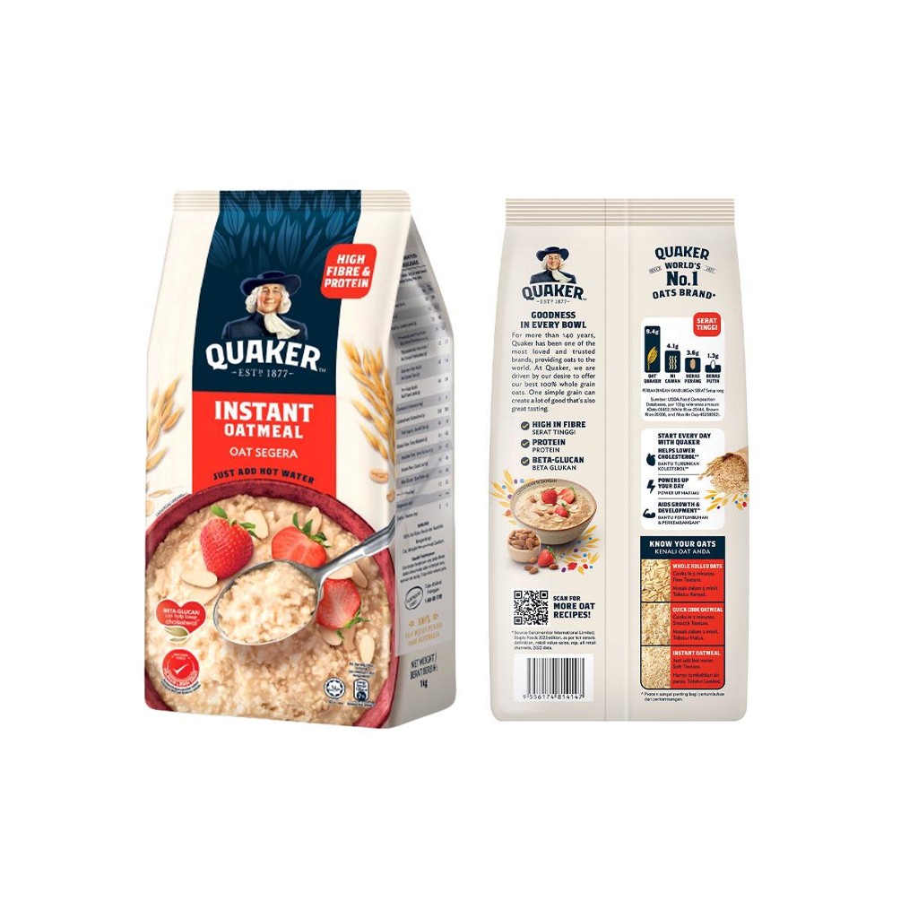 เควกเกอร์ ข้าวโอ๊ตปรุงสำเร็จ ขนาด 1 กก. พร้อมทาน Quaker