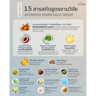 เซรั่มขมิ้นสูตรงานวิจัย (สูตรแอดวานซ์) VIV SKIN Advanced Kamin Gold Serum 30 ml บูทผิวไบร์ท ใสฉ่ำ + ผิวกระจก