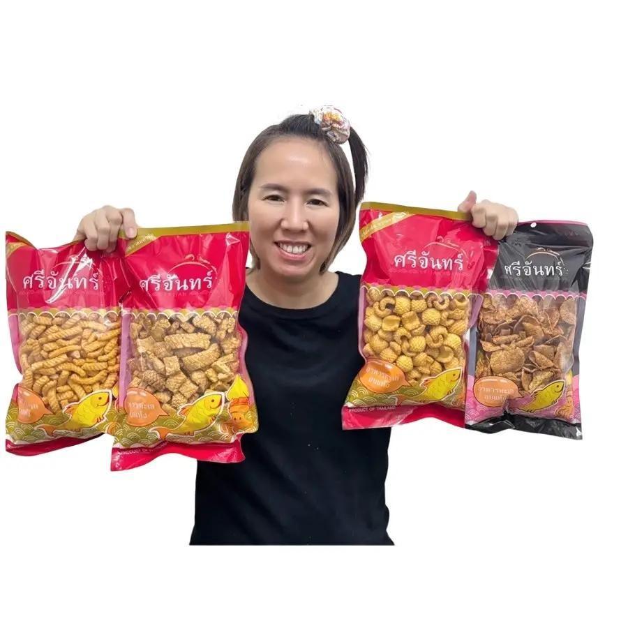 ขนมกรุปกรอบ 4 สหาย (250 กรัม x 4 ถุง) ข้าวเกรียบหมึก แคปหมึกสไปรซี่ ข้าวเกรียบกุ้ง ปลาอินทรีย์กรอบ