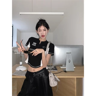 พร้อมส่งในไทย*** เสื้อครอป เสื้อยืดแขนสั้นเข้ารูป สกรีนลายด้านหน้า Y224