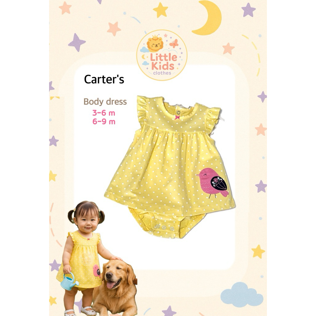 ชุดเด็ก บอดี้เดรส Carter's 🌷 สีเหลือง ลายDot ปักนก