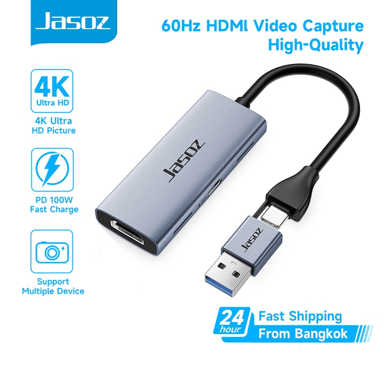 ⚡ส่งจาก กทม⚡Jasoz USB C Video Capture Card การ์ดจับภาพวิดีโอ 4K USB3.0/Type-C PD100W Audio Video Rec