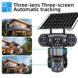 V380 PRO 3 เลนส์ 3 หน้าจอ 12MP 4K WiFi 4G ซิมการ์ดโซลาร์เซลล์ปิดวงจรทีวีพลังงานแสงอาทิตย์