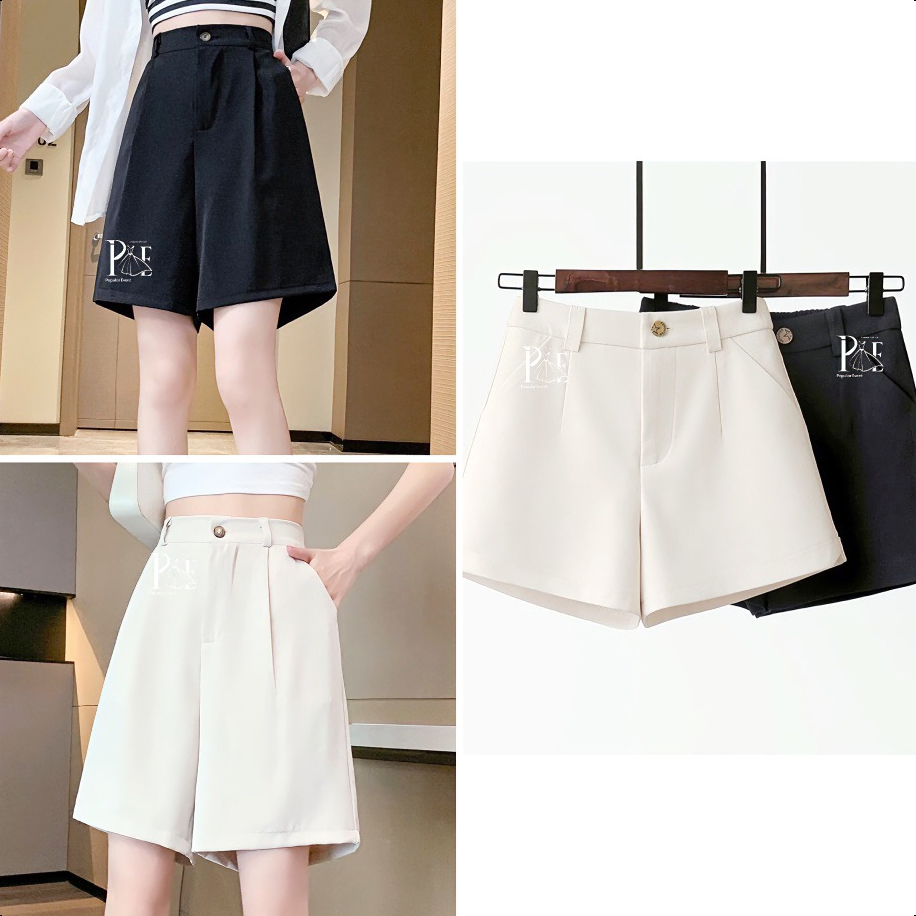 พร้อมส่ง กางเกง ขาสั้น  เอวสูง ผ้าคอตตอล มีกระเป๋า มีกระดุม สไตล์ลำลอง  แมตช์ได้กับทุกเสื้อ