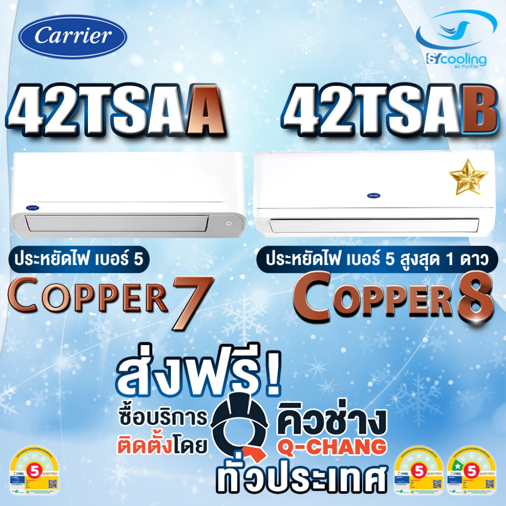 แอร์ CARRIER แบบติดผนัง FIX SPEED COPPER 7 & COPPER 8  (เฉพาะเครื่อง + รับการติดตั้งโดย Q-Chang)