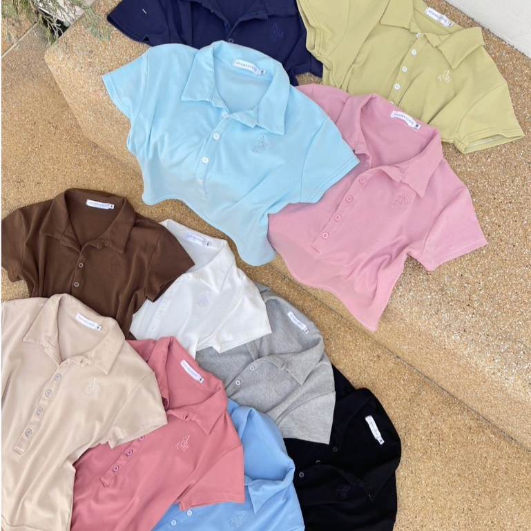 Polo top เสื้อโปโลงานปักแต่งกระดุมหน้า (ผ้ายูนิ) งานSize M-L AOMMKOSHOP - S87